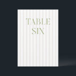 Classic Sage Green & Beige Wedding Table Number<br><div class="desc">This elegant table number features a soft beige striped background with refined sage green serif typography and subtle script accents. Designed for garden weddings, refined receptions, and timeless outdoor celebrations. Coordinates with the “Iris” Wedding Invitation Collection — click the collection link on this page to find matching items like menus,...</div>