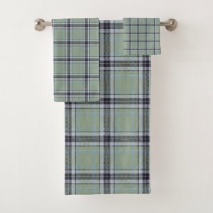 Classic Sage Green Blue Gray Tartan Plaid Pattern Bath Towel Set
