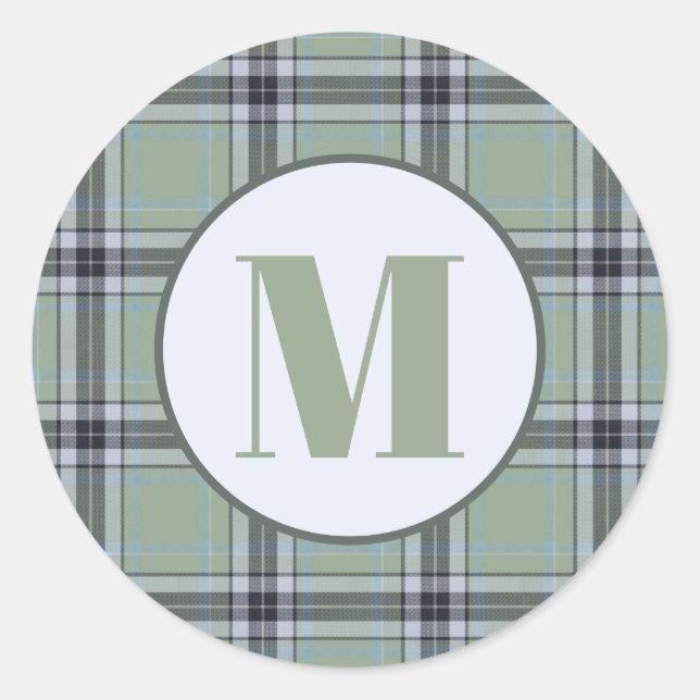 Classic Sage Green Blue Gray Tartan Plaid Pattern  Round Sticker (Front)
