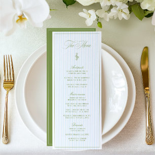 Classic Sage Green & Blue Striped Wedding Menu