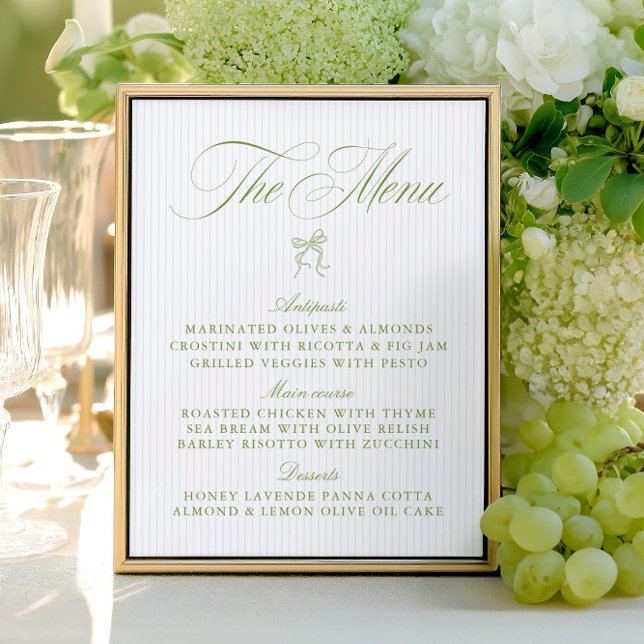 Classic Sage Green & Blue Striped Wedding Menu (Classic Sage Green & Blue Striped Wedding Menu)