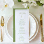 Classic Sage Green & Blue Striped Wedding Menu<br><div class="desc">A refined wedding menu card designed with soft sage green and blue vertical stripes, timeless serif fonts, and romantic script accents. Personalized initials appear on the back (optional and fully editable). Ideal for garden weddings, summer receptions, or classic outdoor celebrations. Part of the “Iris” Wedding Collection — explore the full...</div>