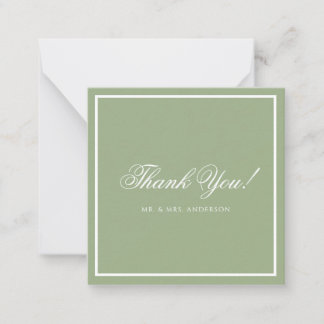 Classic Sage Green Border Script Wedding Thank You Note Card