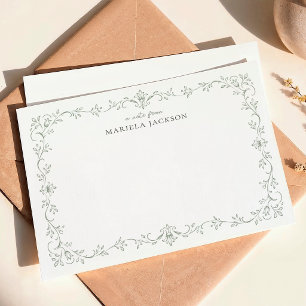 Classic Sage Green Botanical Border Note Card