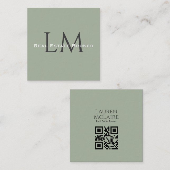 Classic Sage Green Business QR Branding Calling Card (Front/Back)