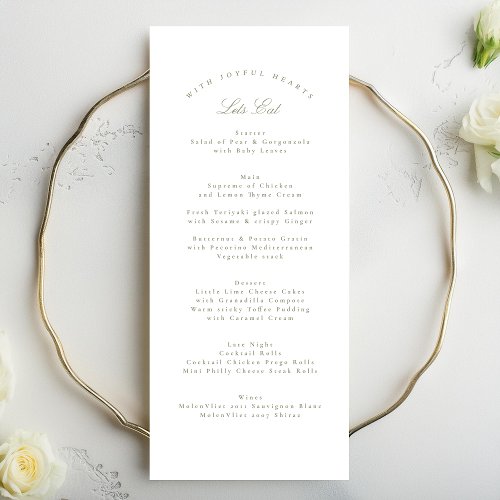 Classic Sage Green Calligraphy Formal Wedding Menu