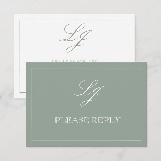 Classic Sage Green Calligraphy Monogram No Meals RSVP Card (Front/Back)