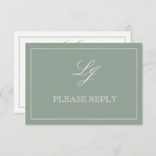 Classic Sage Green Calligraphy Monogram No Meals RSVP Card
