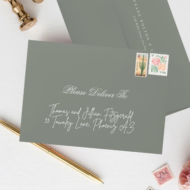Classic Sage Green Calligraphy Return Address Envelope (Creator Uploaded)