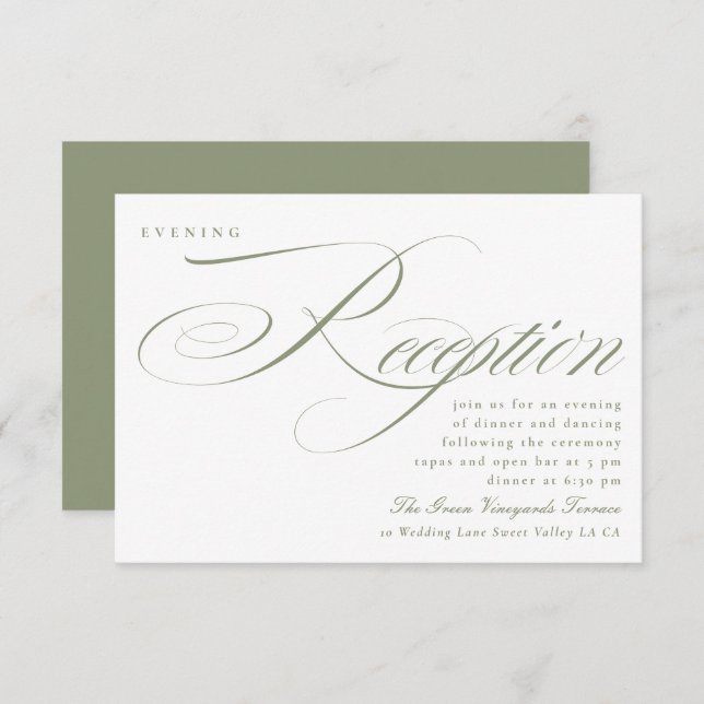 Classic Sage Green Calligraphy Wedding Reception Invitation (Front/Back)