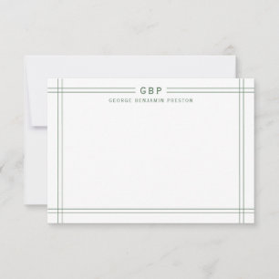 Classic Sage Green Double Line Border Monogram Note Card