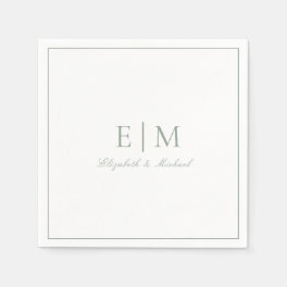 Classic Sage Green Elegant Script Monogram Wedding Napkins
