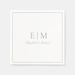 Classic Sage Green Elegant Script Monogram Wedding Napkins