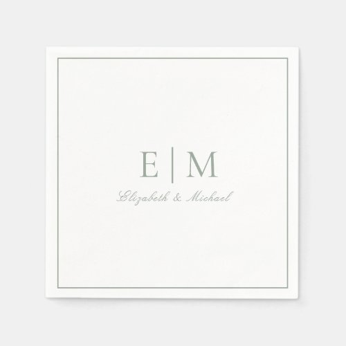 Classic Sage Green Elegant Script Monogram Wedding Napkins