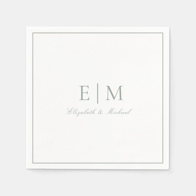 Classic Sage Green Elegant Script Monogram Wedding Napkins (Front)