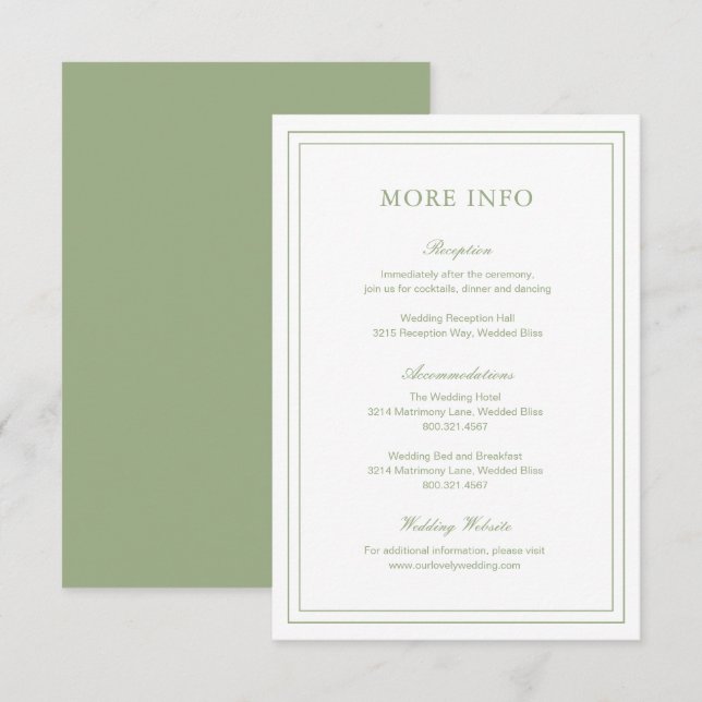 Classic Sage Green Elegant Wedding Enclosure Card (Front/Back)