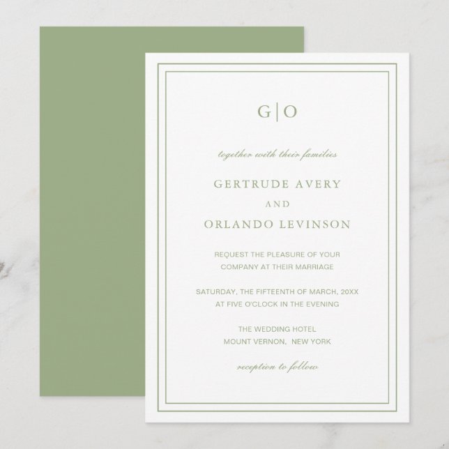 Classic Sage Green Elegant Wedding Invitation (Front/Back)