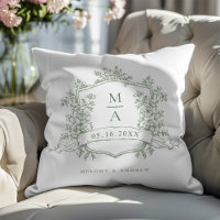 Classic Sage Green Floral Crest Monogram Wedding
