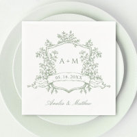 Classic Sage Green Floral Crest Monograms Wedding