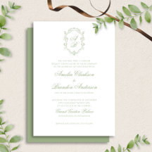 Classic Sage Green Floral Monogram Crest Wedding