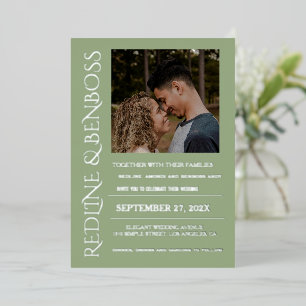 Classic Sage Green Foil Photo Wedding Foil  Invitation