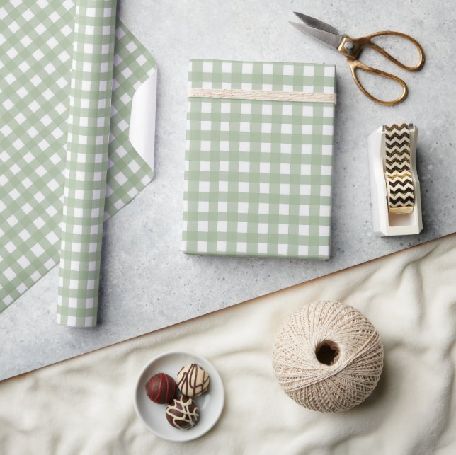 Classic Sage Green Gingham Plaid Christmas Wrapping Paper (Crafts)