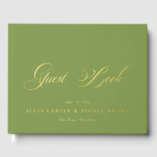 Classic Sage Green Gold Calligraphy Wedding Foil Guest Book