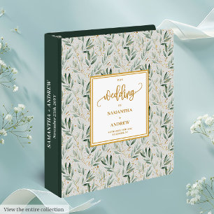 Classic Sage Green Gold Foliage Wedding Album 3 Ring Binder