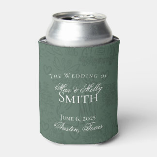 Classic Sage Green Hand Drawn Sketch Wedding Favor Can Cooler
