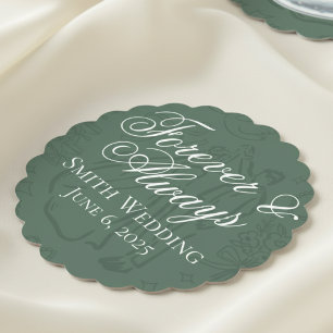 Classic Sage Green Hand Drawn Wedding Sketch Art  Paper Coaster