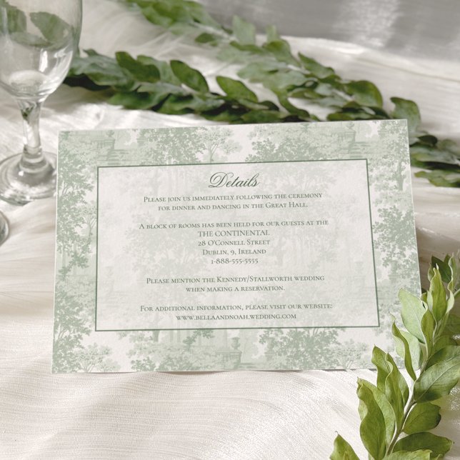 Classic Sage Green Landscape Toile Wedding Enclosure Card (Creator Uploaded)