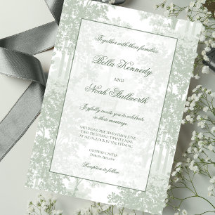 Classic Sage Green Landscape Toile Wedding Invitation