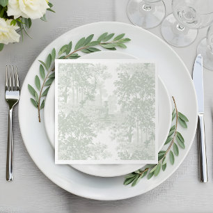 Classic Sage Green Landscape Toile Wedding Napkins