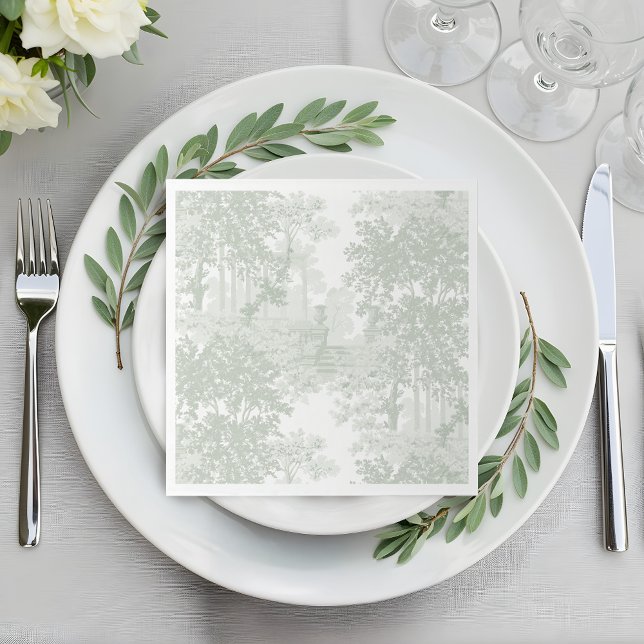 Classic Sage Green Landscape Toile Wedding Napkins (Creator Uploaded)