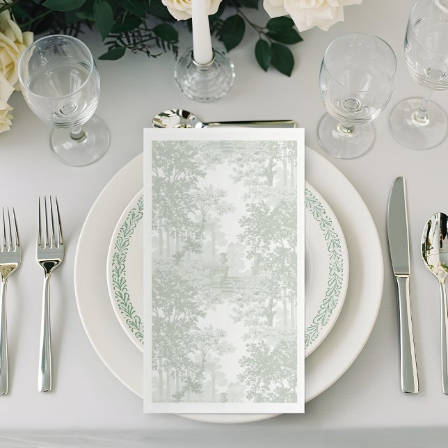 Classic Sage Green Landscape Toile Wedding Paper Guest Towels (Creator Uploaded)