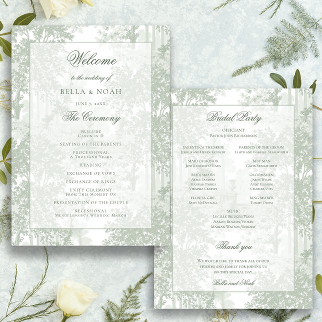 Classic Sage Green Landscape Toile Wedding Program (Creator Uploaded)