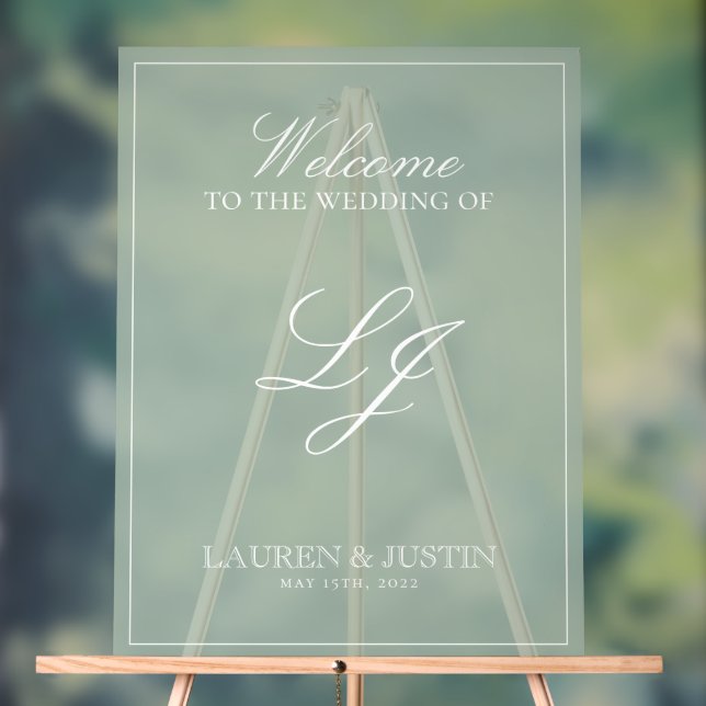 Classic Sage Green Modern Monogram Script Welcome Acrylic Sign (Neutral)