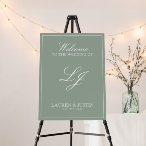 Classic Sage Green Modern Monogram Script Welcome Foam Board