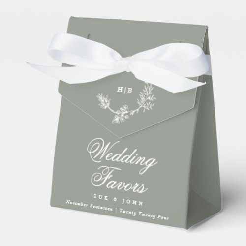 Classic Sage Green Monogram Floral Wedding Welcome Favor Boxes