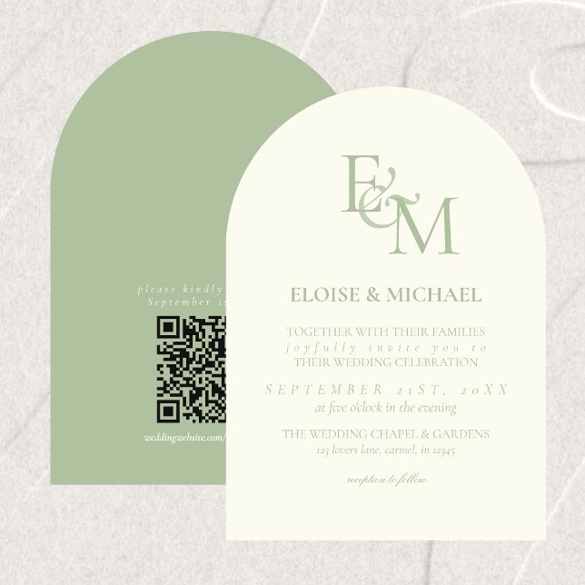 Classic Sage Green Monogram Minimalist Wedding Invitation (Classic Sage Green Monogram Minimalist Wedding Invitation)