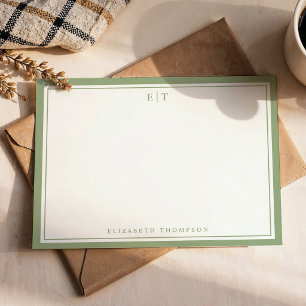 Classic Sage Green Monogram Name Border Note Card