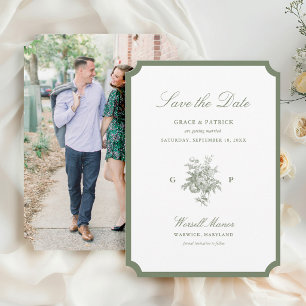 Classic Sage Green Monogram Photo Wedding Save The Date