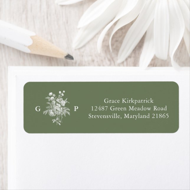 Classic Sage Green Monogram Return Address  Label (Insitu)