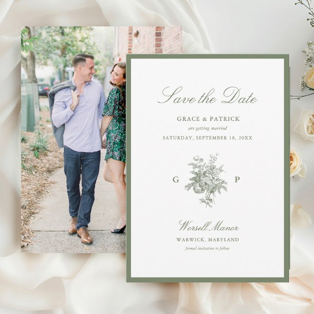 Classic Sage Green Monogram Wedding Save the Date (Creator Uploaded)