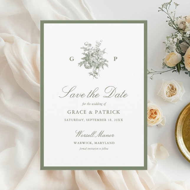 Classic Sage Green Monogram Wedding Save the Date (Creator Uploaded)