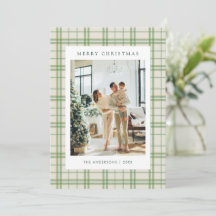 Classic Sage Green Plaid 5 Photo Christmas