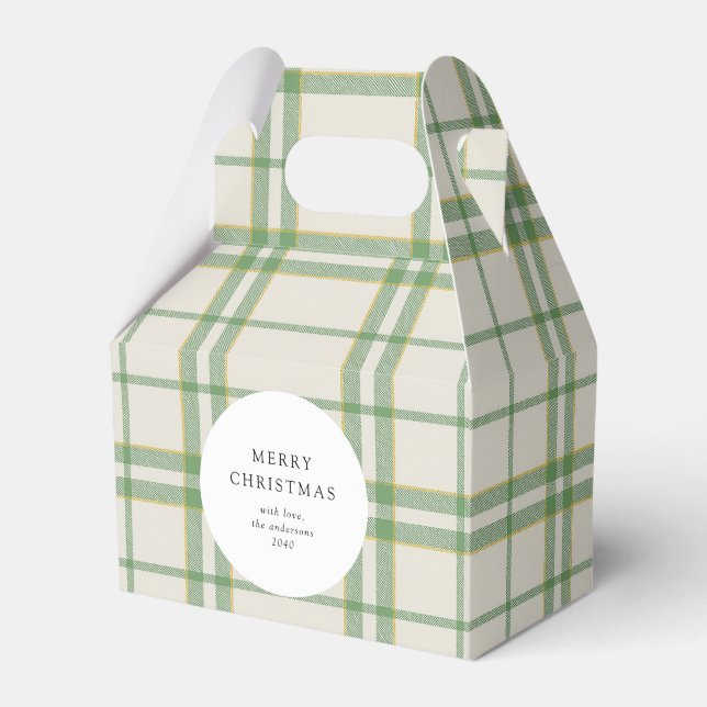 Classic Sage Green Plaid Holiday Custom Cookie Favor Boxes (Front Side)