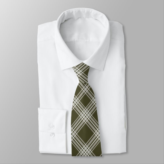 Classic Sage Green Plaid Neck Tie (Tied)