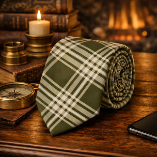 Classic Sage Green Plaid Neck Tie