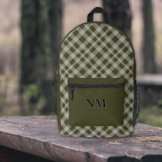 Classic Sage Green Plaid Personalized Printed Backpack